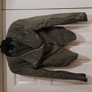 Forever 21 Army Green Cropped Denim Studded Jacket